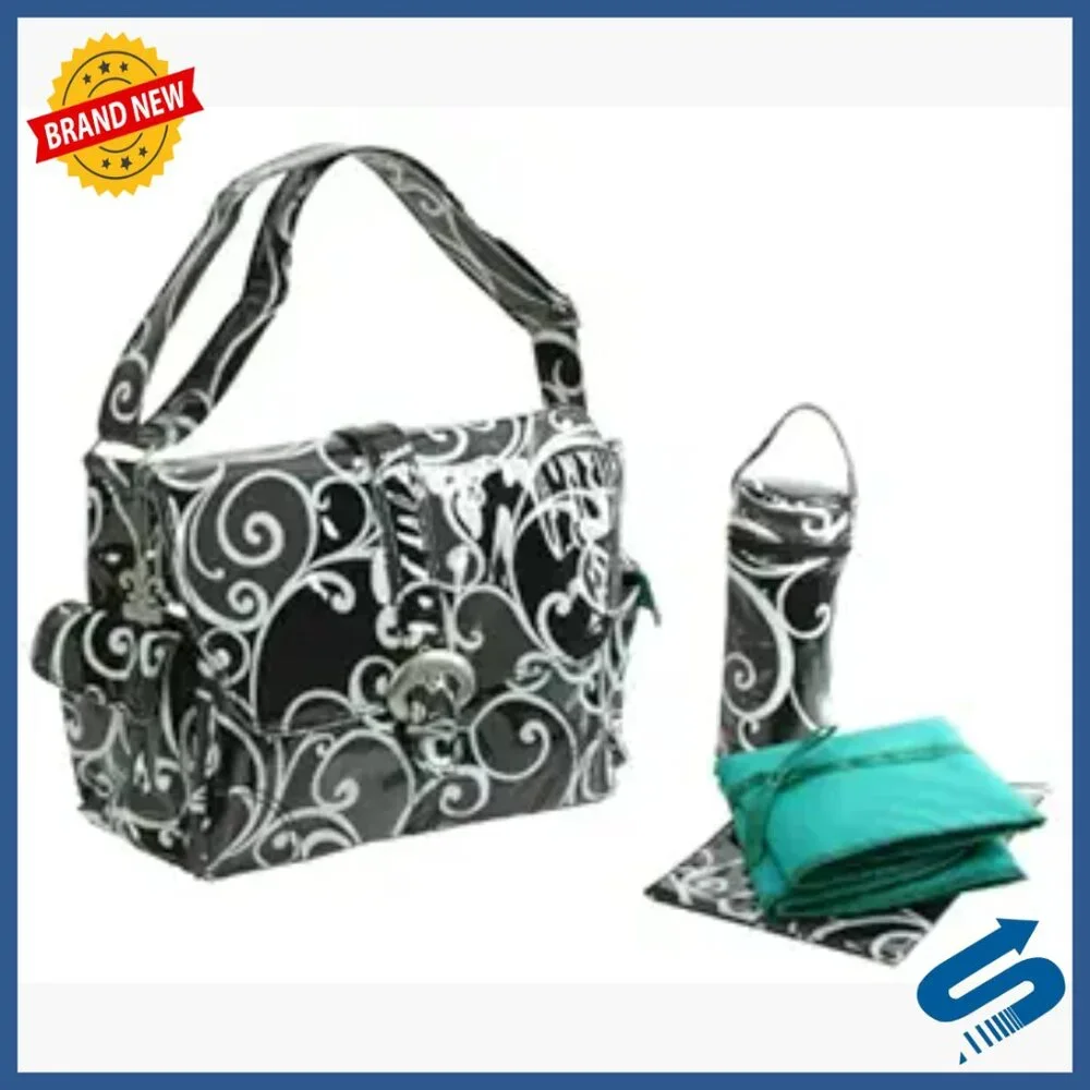 Laminated Diaper Bag with Adjustable Strap, Magnetic Closure, 14x11x6